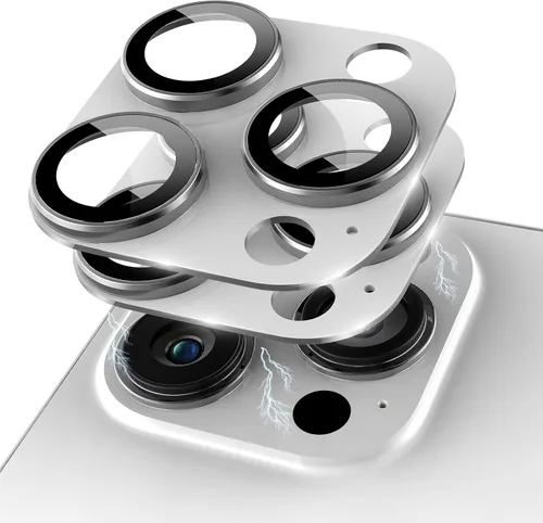 Vista 25 de Protector de lente de cámara con purpurina para iPhone 15 Pro/iPhone 15 Pro Max, acrílico transparente más anillo de aleación de aluminio 9H