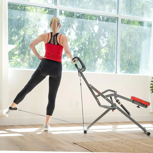 Vista 7 de Sunny Health & Fitness Row-N-Ride PRO, máquina de sentadillas completa para todo el cuerpo con banda de resistencia opcional, fácil de instalar
