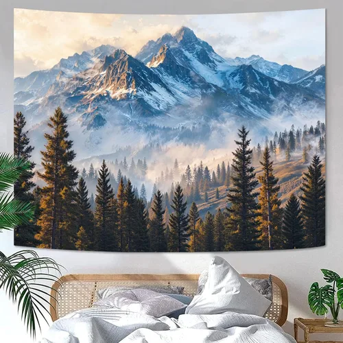 Vista 37 de Zussun Tapiz de Bosque Natural de Montaña Tapiz Verde de Pino Luz Solar Selva para Dormitorio Estético Planta Paisaje de Montaña Tapices Pequeños