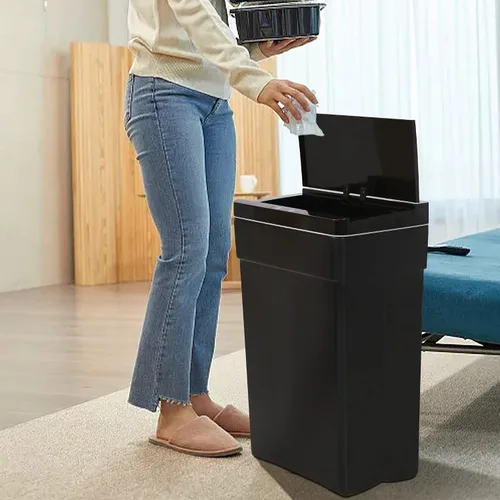 Vista 2 de Bote de basura automático de 13 galones con tapa de detección de movimiento, cubo de basura rectangular de alta capacidad sin contacto con tapa