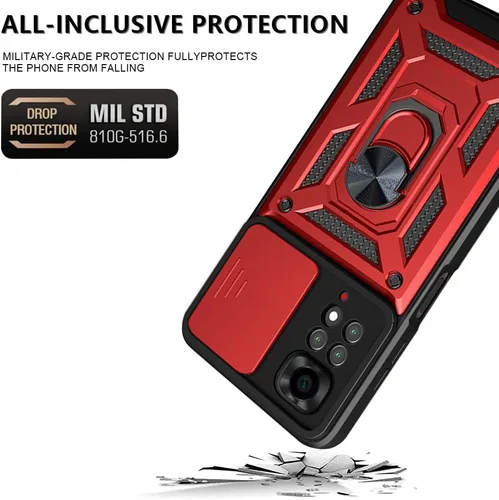 Vista 2 de CCSmall Funda para Xiaomi Redmi Note 11 4G (no 5G) con cubierta de cámara deslizante, funda de protección de grado militar resistente con soporte
