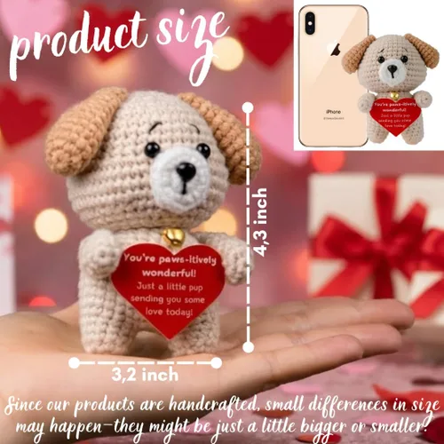 Vista 2 de POIVOCF Cachorro de Crochet con Corazón de Peluche, Lindo Regalo de Amor y Amistad para Novia, Esposa, Mejor Amiga o Hermana, Pequeño Regalo