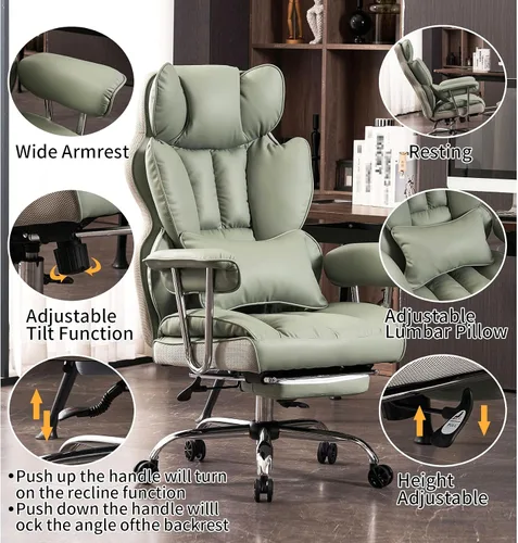 Vista 3 de Efomao Silla de Oficina Grande y Alta 400lbs - Sillas de Oficina Ejecutivas con Reposapiés, Silla de Computadora de Cuero PU Resistente