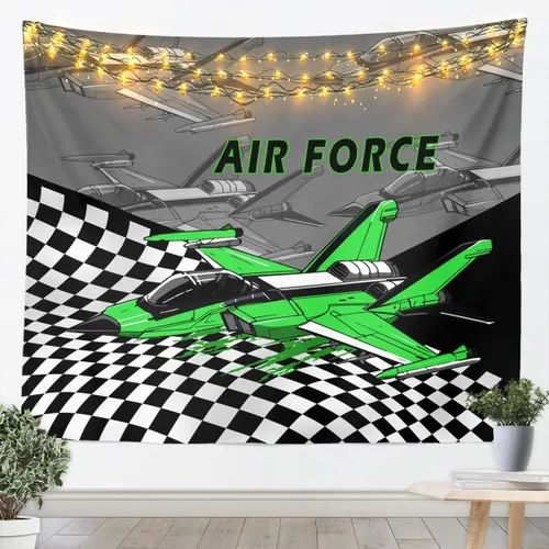 Vista 22 de Manfei Tapiz de pared de aviones para niños, diseño de bandera estadounidense, decoración de habitación de niños, niñas y adultos, decoración