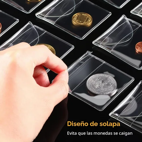 Vista 3 de Fainne 50 piezas de fundas de monedas de bolsillo individual, fundas de plástico transparentes para coleccionistas, soporte pequeño de monedas