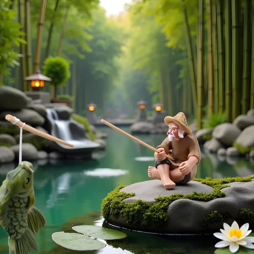 Vista 8 de 1 figura de pescador en miniatura, adorno de anciano de pesca, estatua de jardín sentado con lodo chino, estatuas al aire libre