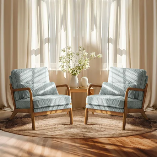 Vista 11 de VINGLI Silla de Acento de Pana Premium Mejorada, Silla con Reposabrazos Tapizada, Cómoda Silla de Lectura de Madera Maciza con Almohada Lumbar