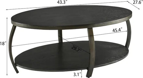 Vista 2 de KFZ2439DK - Mesa auxiliar ovalada con estante de almacenamiento, mesa de té de centro industrial con patas de metal, mesa de sofá lateral de granja