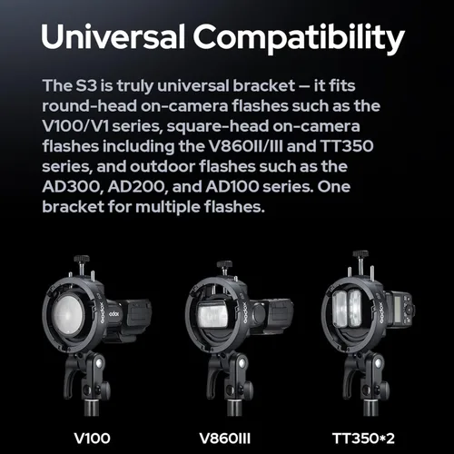 Vista 3 de GODOX S3 Speedlite Bowens - Soporte para flash Godox V1 V100 V1Pro V860III TT350 AD100 AD200 AD300 Speedlite Strobe Flashes, soporte tipo S, control