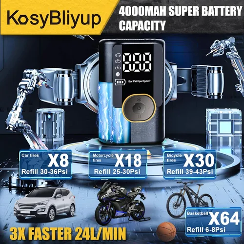 Vista 7 de Inflador de neumáticos, compresor de aire portátil de 150 PSI, bomba de aire para bicicleta, bomba de aire inalámbrica para neumáticos de automóvil
