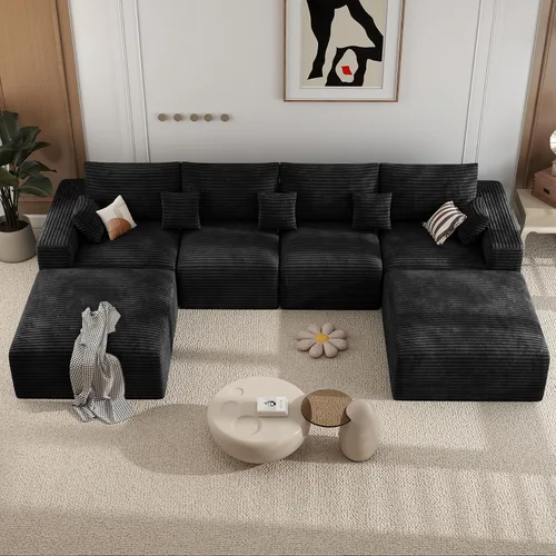 Vista 26 de Sofá modular de 146 pulgadas, sofás de nube convertibles en forma de U para sala de estar con otomana, juego de sofá de pana de 6 plazas sin hueso