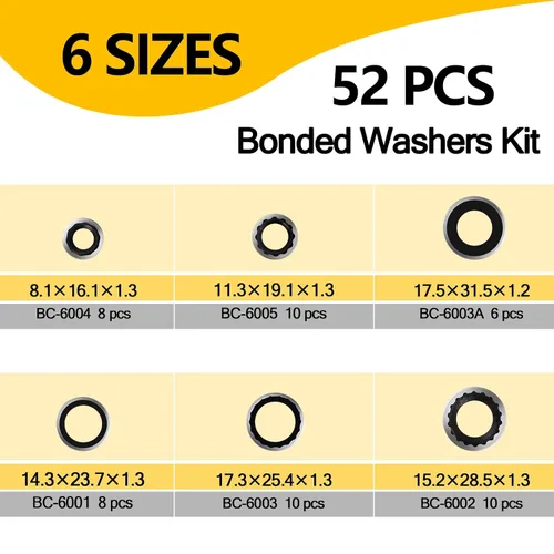 Vista 2 de Kit de 52 juntas de CA – R134a Kit de sellado de CA con juntas de compresor, arandelas de sellos de línea de A/C para reparación y mantenimiento