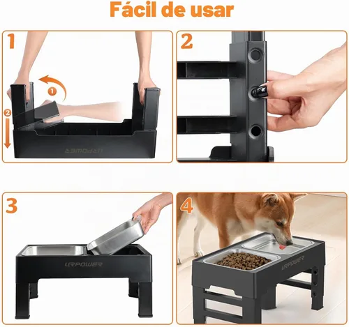 Vista 6 de URPOWER Cuencos elevados para perros, soporte de cuenco elevado ajustable Negro carbón