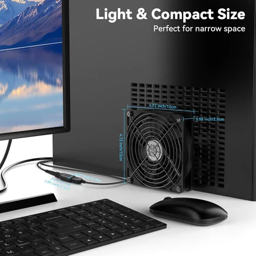 Vista 3 de ELUTENG - Ventilador de computadora USB de 4.724 in, ventilador de refrigeración de PC de 5 V con 3 velocidades ajustables DC to USB Adapter