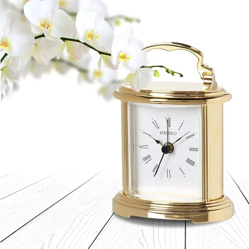 Vista 3 de SEIKO QHE109GLH Reloj despertador de aleación de oro para dormitorio, 4.3 x 3 pulgadas