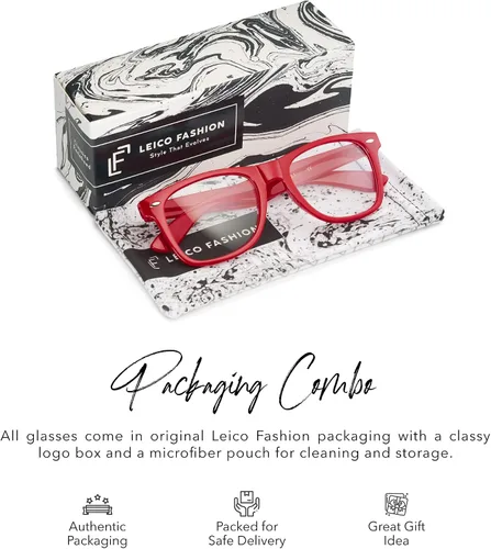 Vista 4 de LEICO FASHION Lentes transparentes sin receta retro nerd para hombres y mujeres - Lentes falsos para disfraz de cosplay