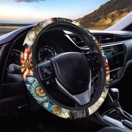 Vista 37 de FOR U DESIGNS Funda de volante con estampado de alpaca, antideslizante, suave, ajuste universal, protector de volante de automóvil de 15 pulgadas