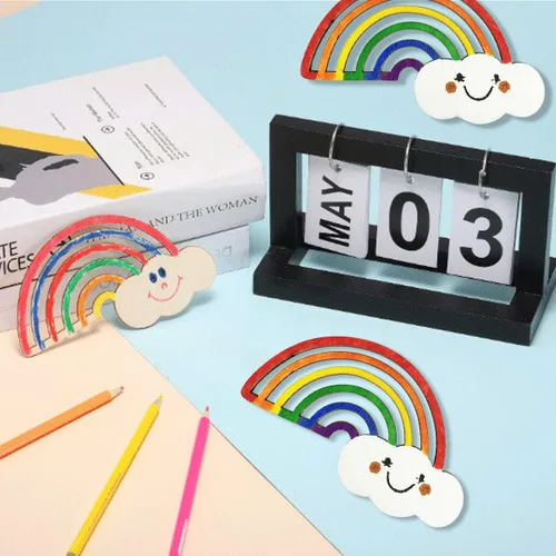 Vista 5 de 30 piezas de madera de arco iris, manualidades, recortes de madera sin terminar, discos de madera para proyectos de bricolaje para niños, decoración