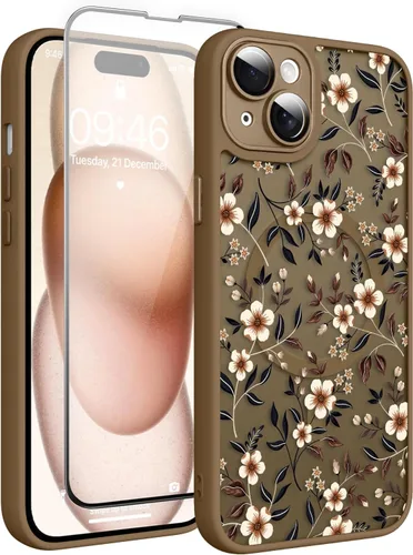 Vista 43 de Magnético para iPhone 13 con protector de pantalla [Compatible con MagSafe] Diseño de patrón floral de flores bonitas, funda delgada a prueba
