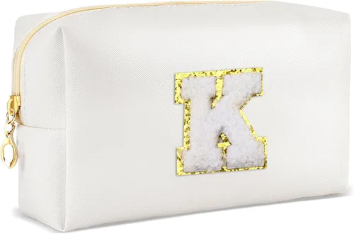 Vista 33 de URSKYTOUS Regalos para niñas, bolsa de maquillaje con inicial, bolsa de cosméticos personalizada con cremallera, bonita bolsa de aseo de viaje, Azul