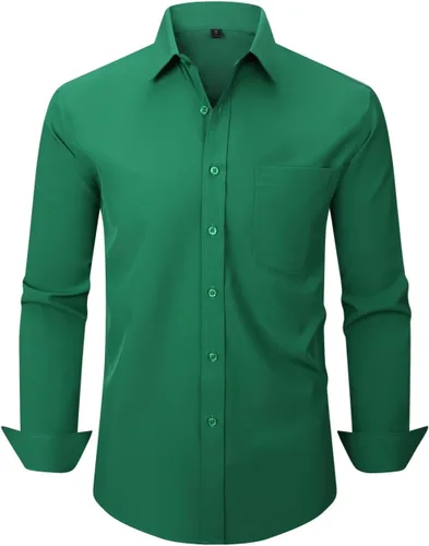 Vista 36 de corfty Camisa de vestir de manga larga para hombre, ajuste regular, elástica, sin arrugas, casual, con botones