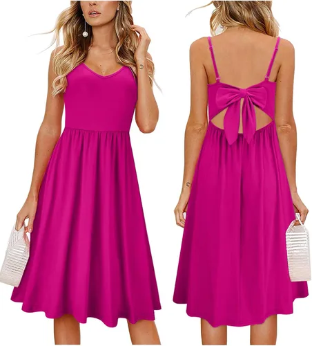 Vista 3 de Vestido OUGES liso, sin espalda, ajustable, con tirantes delgados, para mujer.