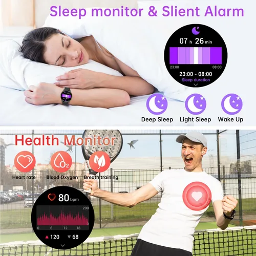 Vista 3 de Reloj inteligente para hombres y mujeres Fitness: resistente al agua, marca/respuesta de llamadas, relojes inteligentes para hombres, relojes