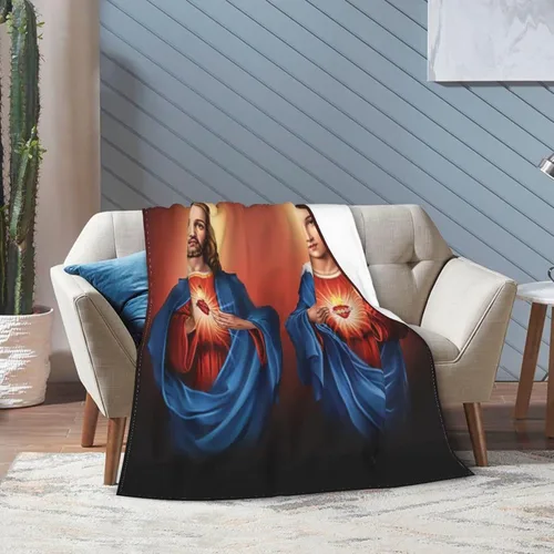 Vista 4 de Manta de forro polar cálido con el corazón de Jesús del Sagrado Corazón de Jesús, ultra suave, ligera, cálida