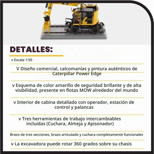 Vista 4 de Diecast Masters Excavadora con ruedas para ferrocarril Caterpillar M323F a escala 1:50 - Versión amarilla de seguridad Camiones para gatos