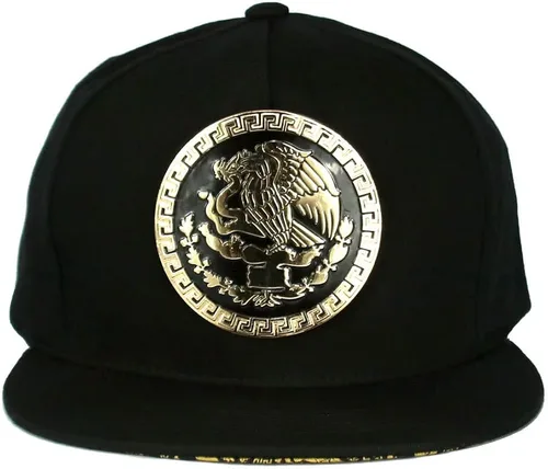 Vista 2 de Gorra de béisbol de México mexicano con logotipo federal dorado metálico Snapback Flat Bill