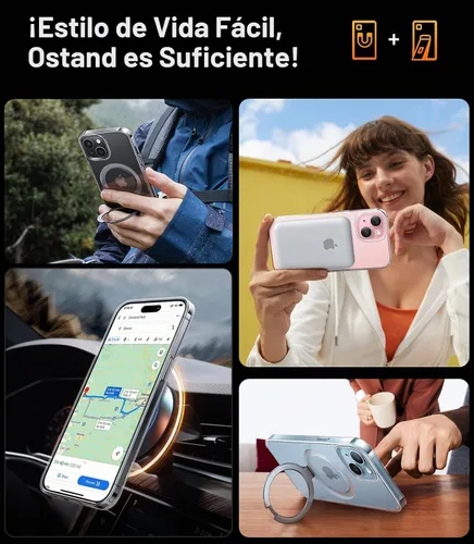 Vista 4 de TORRAS Ostand - Funda para iPhone 15/14/13 con soporte magnético Cristal transparente