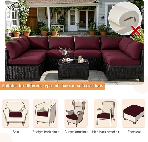 Vista 7 de NettyPro Juego de 4 fundas elásticas para cojines de asiento de sillas de patio, fundas elásticas de repuesto para la mayoría de sofás, protectores