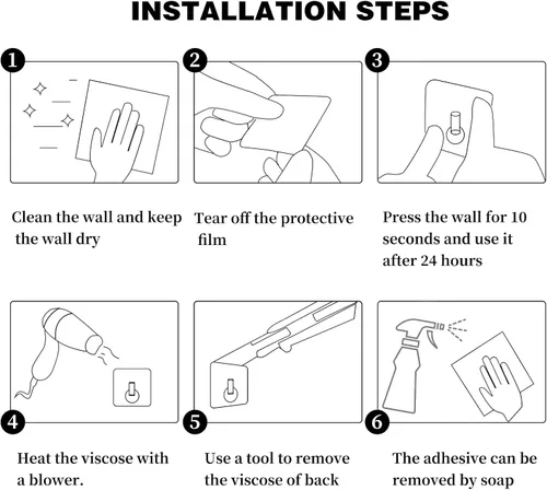 Vista 6 de Ganchos de pared adhesivos negros mate, paquete de 2 unidades, ganchos adhesivos resistentes para toallas de baño, puerta de cocina, gancho