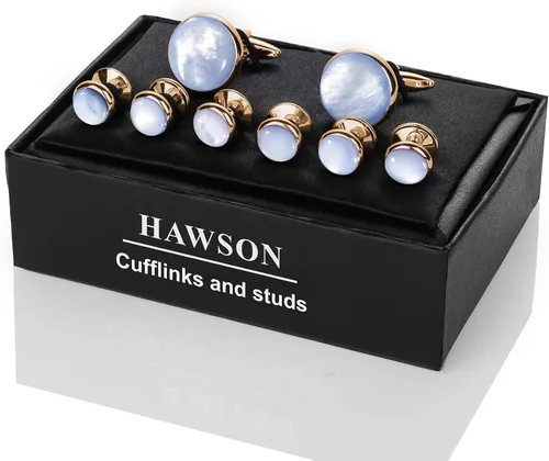 Vista 6 de Cufflinks and tuxedo studs Set for Men with Gift Box, Rose Gold Tone Mother-of-Pearl Cuff links for French Cuff Shirt and Dress Shirt, Suitable for