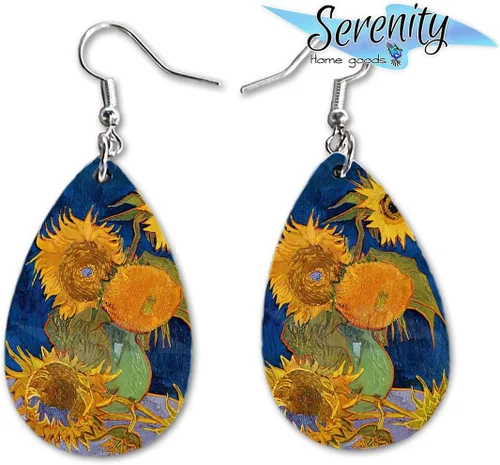 Vista 22 de Van Gogh - Juego de aretes colgantes divertidos Lindos aretes de joyería para niñas y mujeres Impresión de doble cara Regalo de cumpleaños