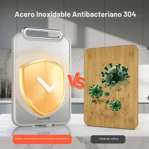 Vista 4 de Sumzzz Tabla de cortar de acero inoxidable para cocina, tabla de cortar 2 en 1 de doble cara, apta para lavavajillas, acero inoxidable de grado