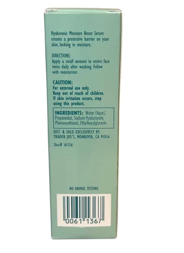 Vista 2 de TRADER JOE'S SUERO HIALURÓNICO PARA AUMENTAR LA HUMEDAD 1 FL OZ (1.0 fl oz)