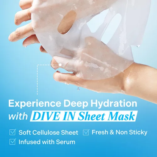 Vista 3 de Torriden Máscara facial de ácido hialurónico DIVE IN (10 hojas), mascarilla coreana de hidratación profunda, pantenol y alantoína, mascarilla