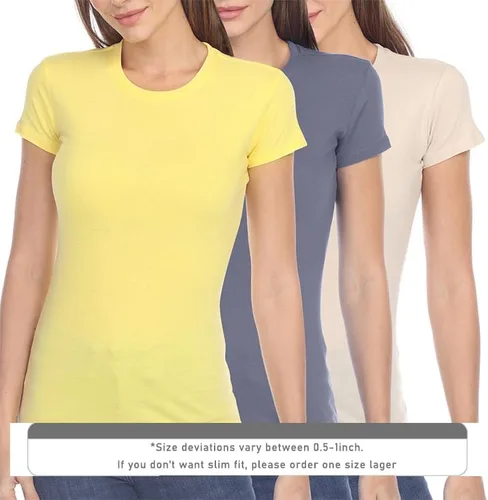 Vista 3 de Camisas de manga corta para mujer, 100% algodón, 3 piezas, ajuste delgado, básico, cuello redondo, peso ligero, tela suave