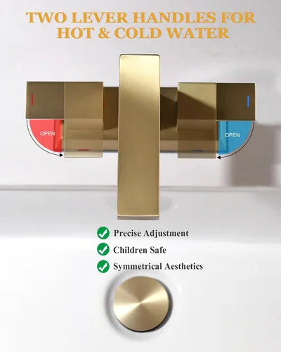 Vista 5 de Tohlar Grifo de baño de oro cepillado de 2 manijas y 4 pulgadas con drenaje desplegable y 2 mangueras sin plomo
