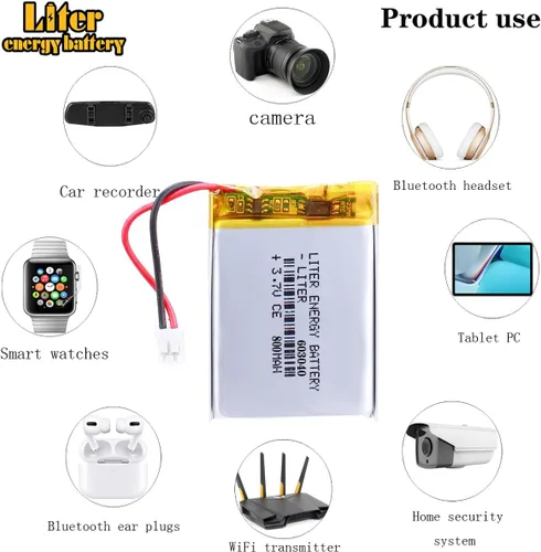Vista 5 de Liter energy battery batería recargable 603040 del polímero de iones de litio de 3.7V 800mAh con el conector PH2.0