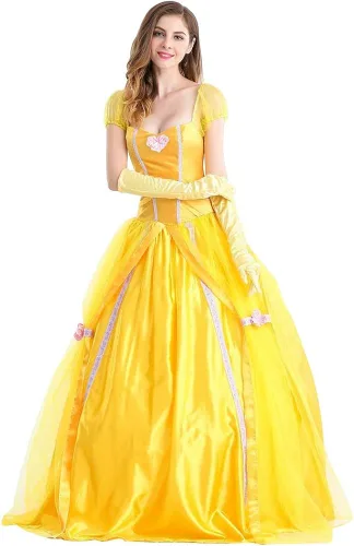 Vista 2 de IBTOM CASTLE Disfraz de princesa para mujer vestido largo de fiesta con guantes