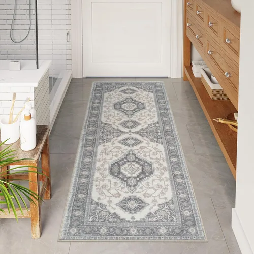 Vista 21 de Alfombras de Baño Bohemias Azules Seavish, Tapete de Baño Absorbente Vintage Desgastado de 18x26 Pulgadas, Alfombra de Baño Pequeña Antideslizante