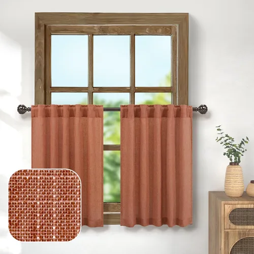 Vista 55 de Pitalk Cortinas de lino para café de 24 pulgadas de largo, con bolsillo trasero, plisadas, estilo bohemio, granja, cocina, cortinas para ventana