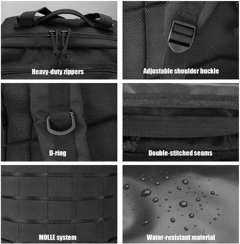 Vista 8 de ProCase Mochila táctica de 42 litros, mochila grande para 3 días al aire libre, militar, paquete de asalto, mochila para ir al aire libre