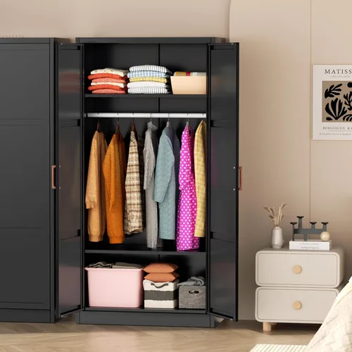 Vista 2 de Greenvelly Armario de metal con barra para colgar para dormitorio, cuarto de capa, cuarto de lavandería (marrón-6)