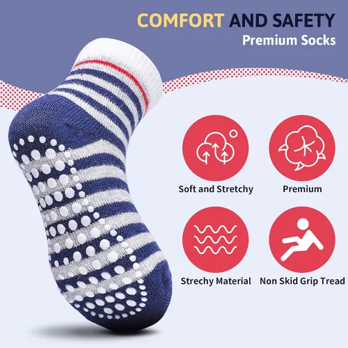 Vista 2 de Sosenfer Calcetines antideslizantes para niños pequeños con pinzas, 5-10 pares de calcetines antideslizantes para bebés de 1 a 7 años, hechos