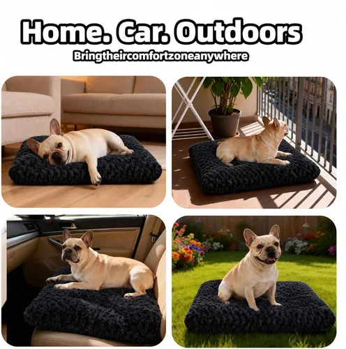 Vista 5 de Cama para perro de tamaño mediano, alfombra lavable de felpa para mascotas Negro