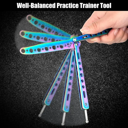 Vista 6 de MORDEN MS Herramienta de entrenamiento de dedos de práctica, herramienta Balisong plegable de metal de acero con pestillo para entrenar y practicar