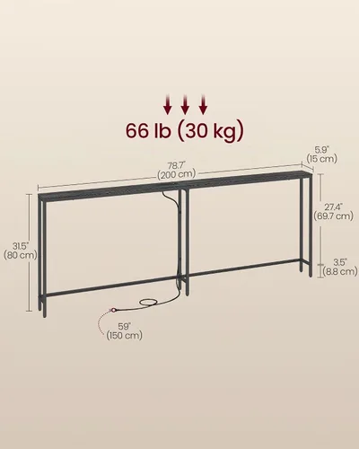 Vista 2 de VASAGLE BARNET Collection ULNT077B201 - Mesa consola estrecha con toma de corriente, mesas de sofá detrás del sofá, fácil montaje, para entrada